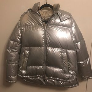Kendall + Kylie Silver Down Puffer Winter Coat